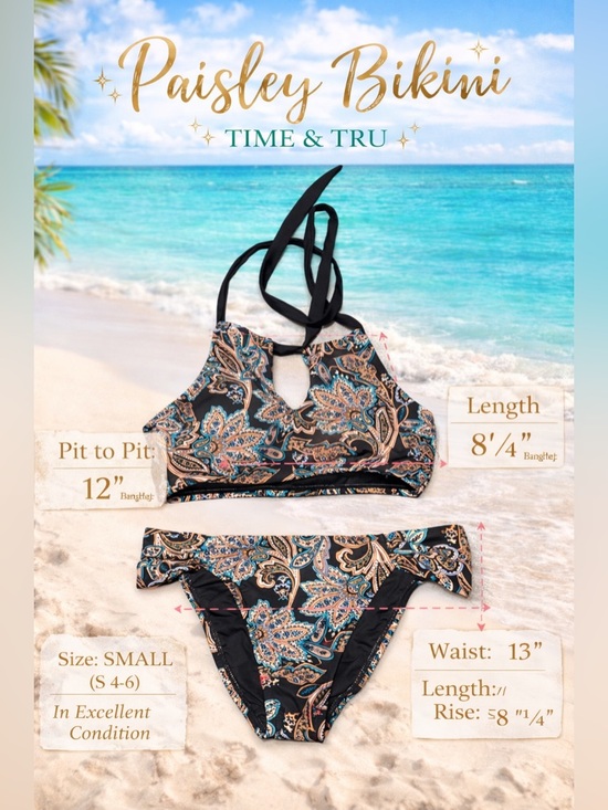 Time and Tru Other - Time & Tru Paisley Bikini Set Small S 4-6 Halter High Cut Bottoms‎ Boho Swim